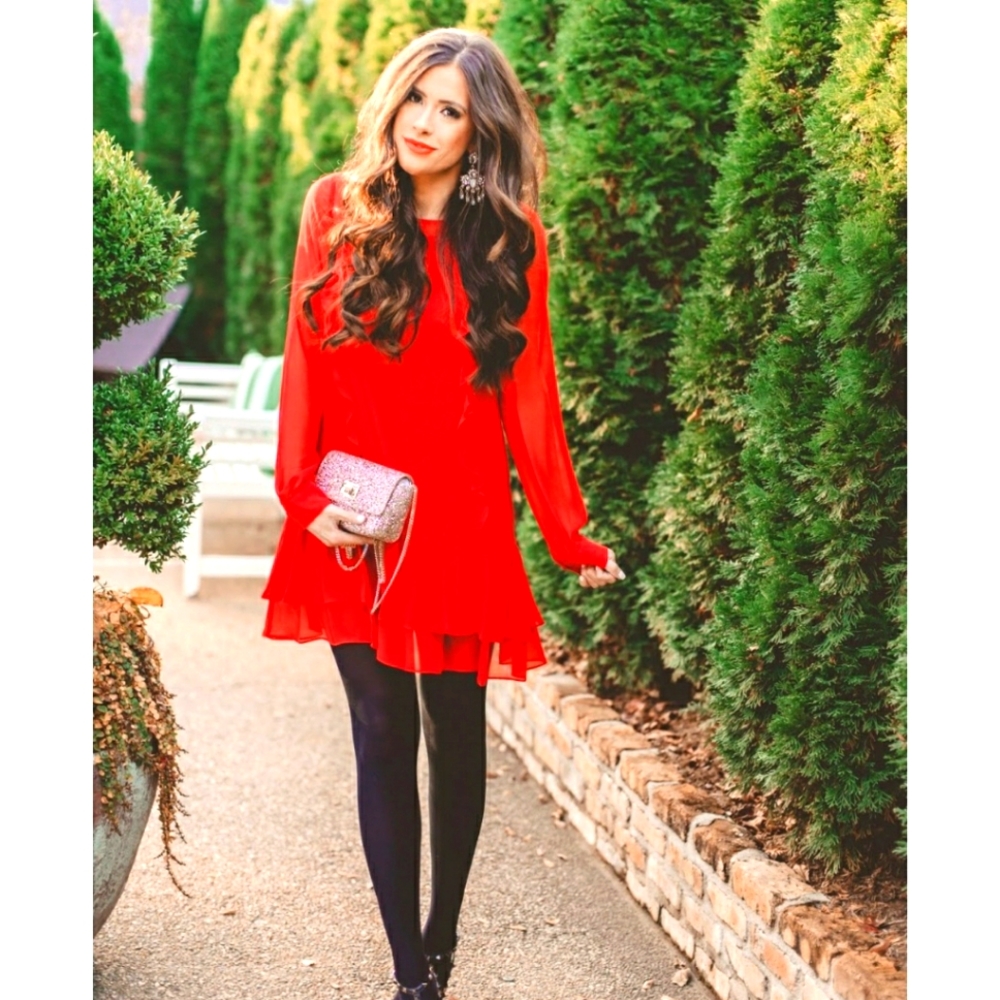 New!BCBGeneration RED/cardinal feat color Ruffle 2pc Long SleevesDRESS sz M